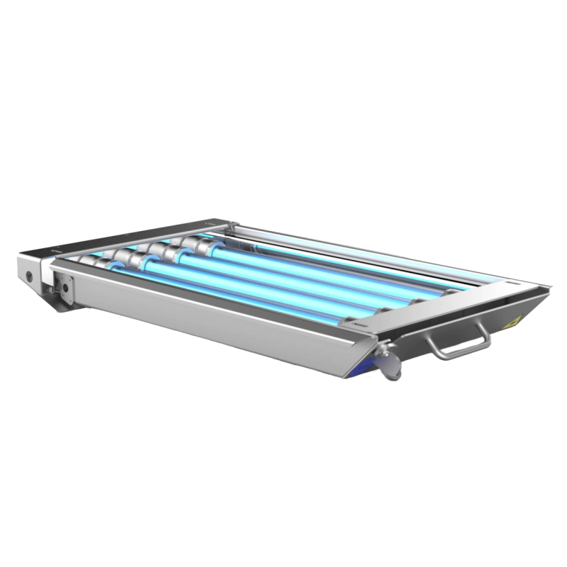 Conveyor belt disinfection unit with UV