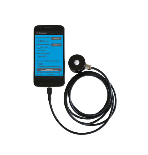 SP200 / SP SAFE portable UV-C irradiance & dose meter device with sensor, display and carrying case